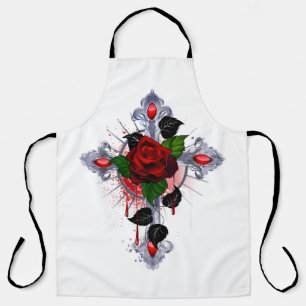 Silver Cross with a Red Rose Apron