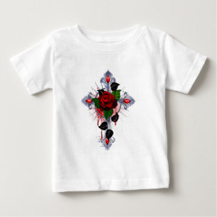 Silver Cross with a Red Rose Baby T-Shirt