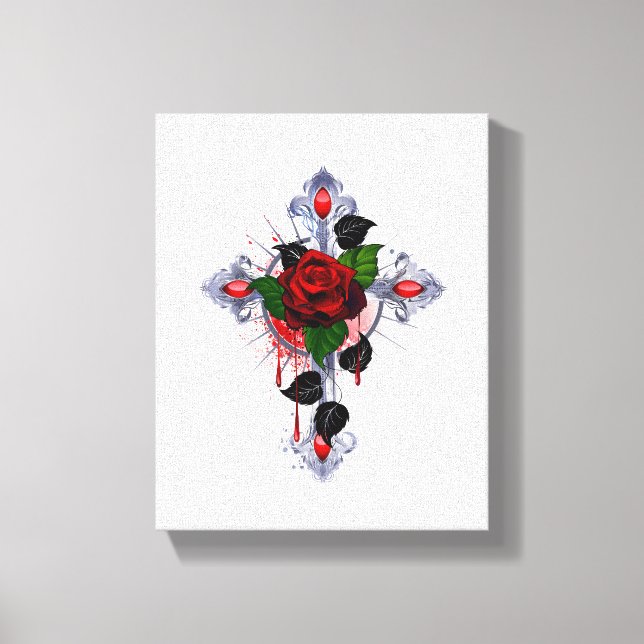 Silver Cross with a Red Rose Canvas Print (Front)
