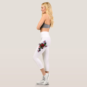 Silver Cross with a Red Rose Capri Leggings