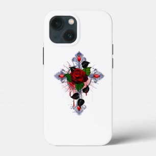 Silver Cross with a Red Rose iPhone 13 Mini Case
