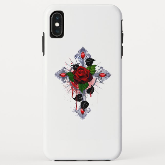 Silver Cross with a Red Rose Case-Mate iPhone Case (Back)