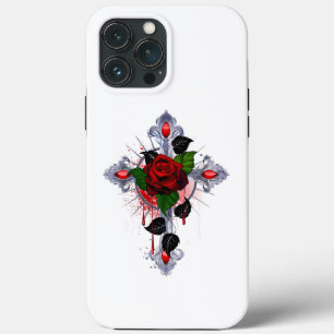 Silver Cross with a Red Rose iPhone 13 Pro Max Case