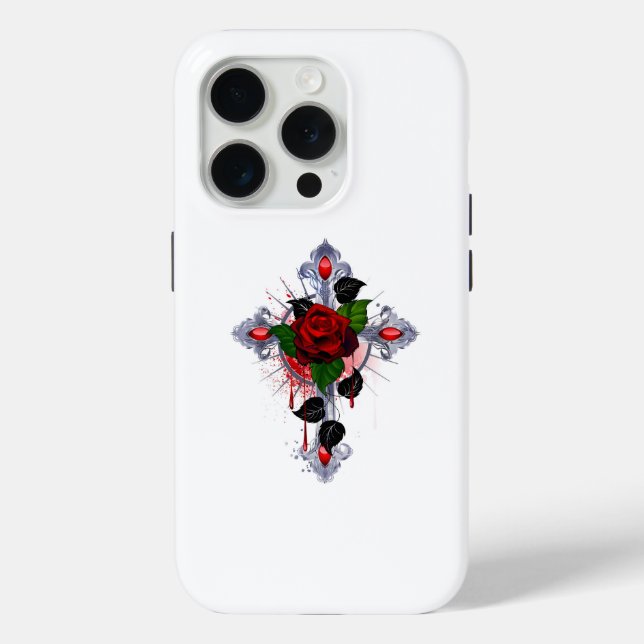 Silver Cross with a Red Rose Case-Mate iPhone Case (Back)