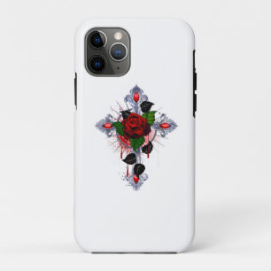 Silver Cross with a Red Rose iPhone 11 Pro Case