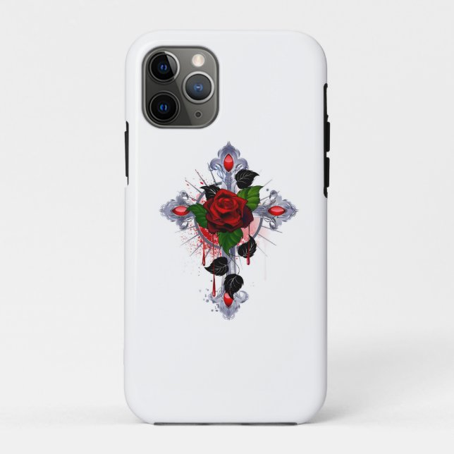 Silver Cross with a Red Rose Case-Mate iPhone Case (Back)