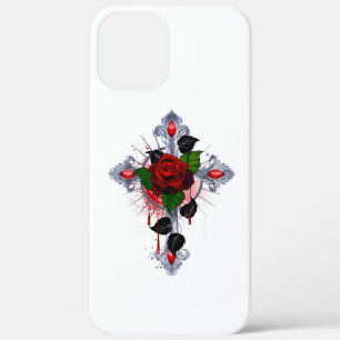Silver Cross with a Red Rose iPhone 12 Pro Max Case