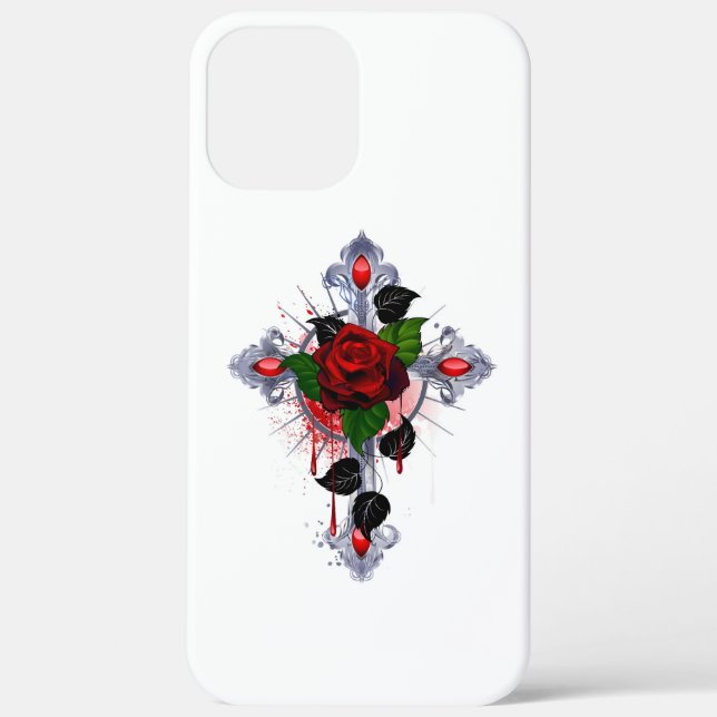 Silver Cross with a Red Rose Case-Mate iPhone Case (Back)