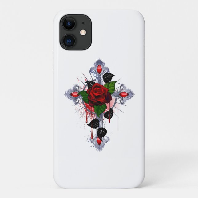 Silver Cross with a Red Rose Case-Mate iPhone Case (Back)