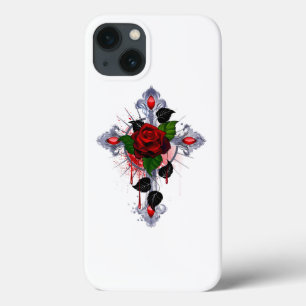 Silver Cross with a Red Rose iPhone 13 Case