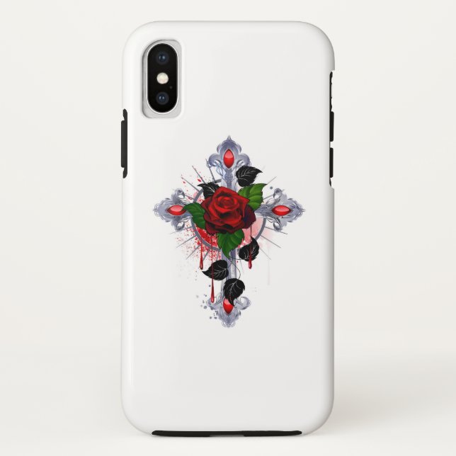 Silver Cross with a Red Rose Case-Mate iPhone Case (Back)