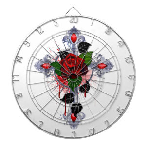 Silver Cross with a Red Rose Dartboard
