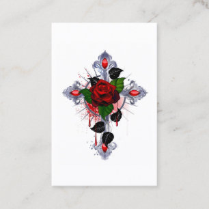 Silver Cross with a Red Rose Discount Card