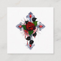 Silver Cross with a Red Rose