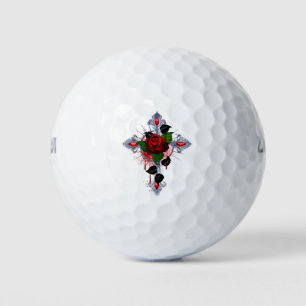 Silver Cross with a Red Rose Golf Balls