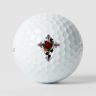 Silver Cross with a Red Rose Golf Balls