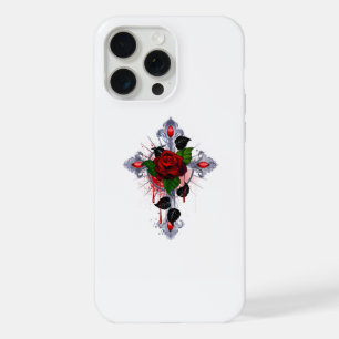 Silver Cross with a Red Rose iPhone 15 Pro Max Case