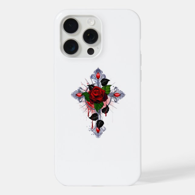 Silver Cross with a Red Rose iPhone Case (Back)