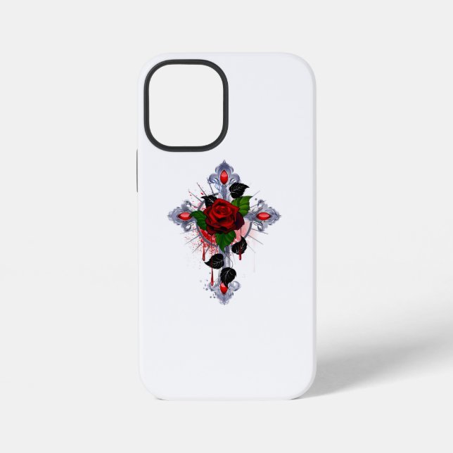 Silver Cross with a Red Rose iPhone Case (Back)