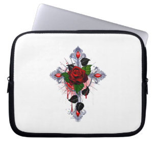 Silver Cross with a Red Rose Laptop Sleeve