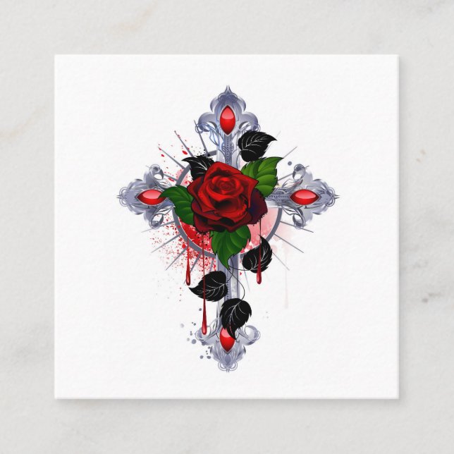 Silver Cross with a Red Rose Loyalty Card (Front)