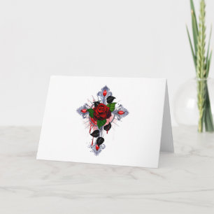 Silver Cross with a Red Rose Note Card