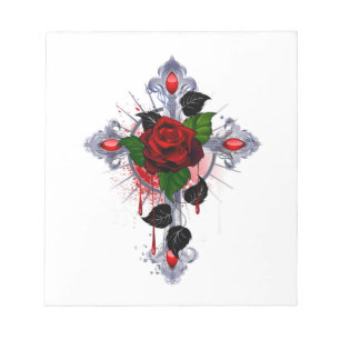 Silver Cross with a Red Rose Notepad