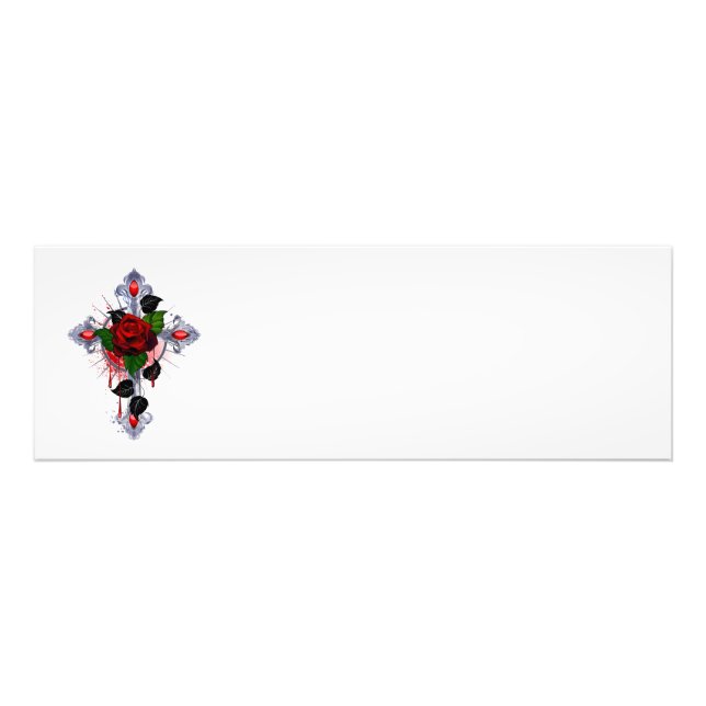 Silver Cross with a Red Rose Photo Print (Front)