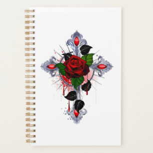 Silver Cross with a Red Rose Planner