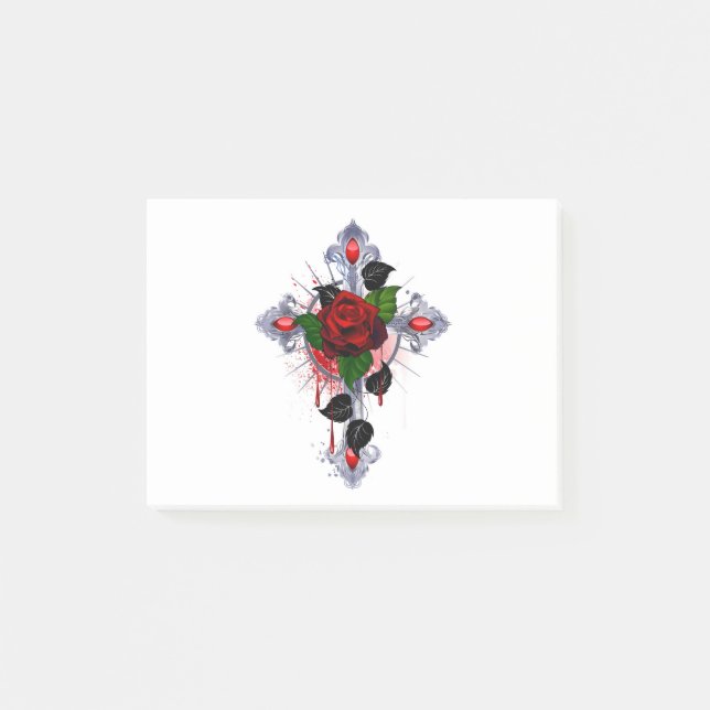 Silver Cross with a Red Rose Post-it Notes (Front)