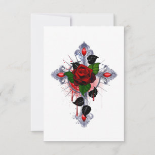 Silver Cross with a Red Rose RSVP Card