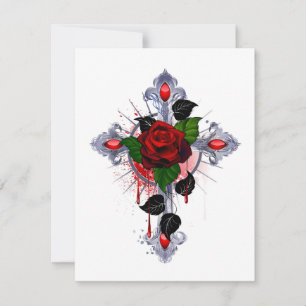 Silver Cross with a Red Rose RSVP Card