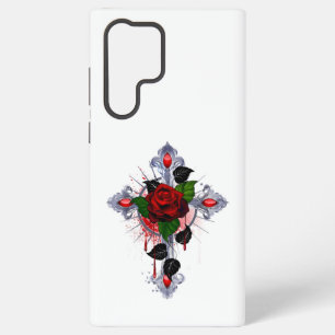 Silver Cross with a Red Rose Samsung Galaxy Case