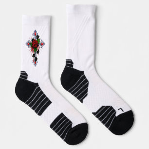 Silver Cross with a Red Rose Socks