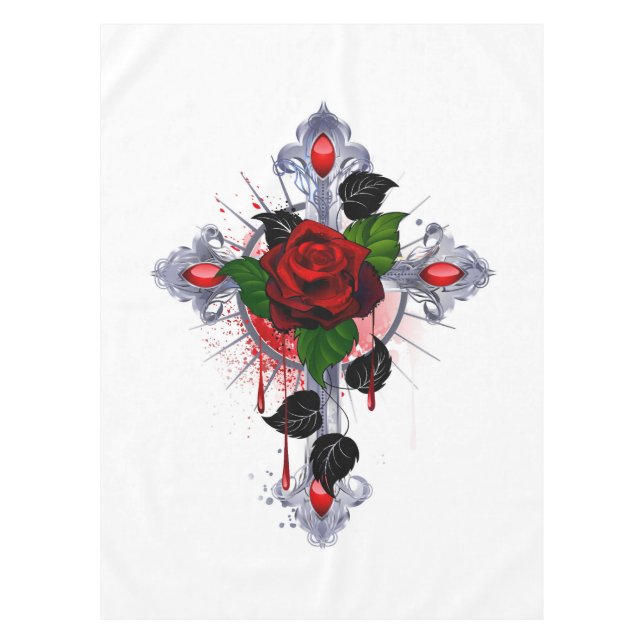 Silver Cross with a Red Rose Tablecloth (Front)