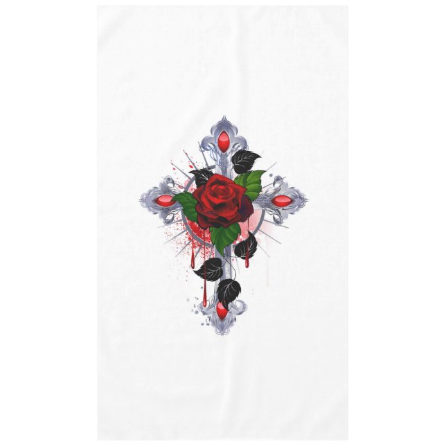 Silver Cross with a Red Rose Tablecloth (Front)