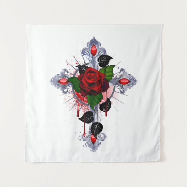 Silver Cross with a Red Rose Tapestry (Front)