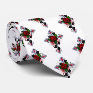 Silver Cross with a Red Rose Tie