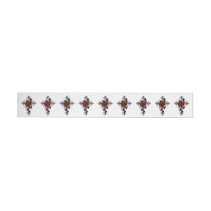 Silver Cross with a Red Rose Wraparound Address Label