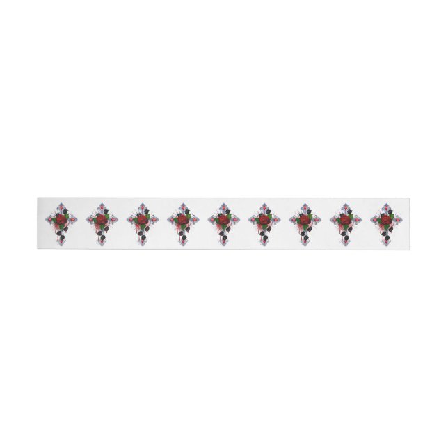 Silver Cross with a Red Rose Wraparound Address Label (Individual)