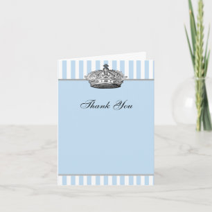 Silver Crown Baby Blue Prince Thank You Cards