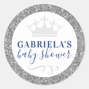 Silver Crown Baby Shower Favour Sticker Label