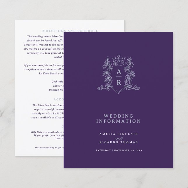 Silver crown monogram wedding guest information (Front/Back)