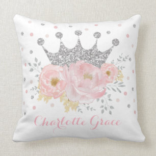 Silver Crown Royal Princess Blush Pink Floral Baby Cushion