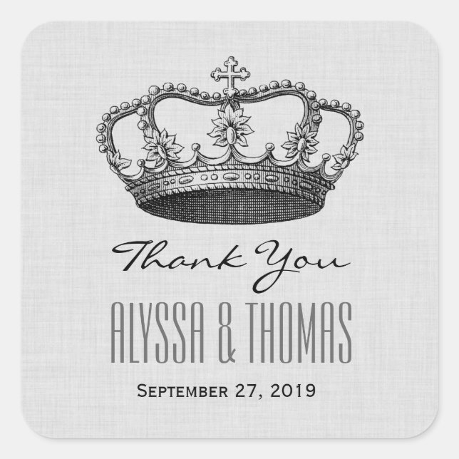 SILVER Crown Thank You Bride Groom Wedding V02 Square Sticker (Front)