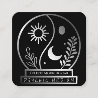 Silver Crystal Ball Psychic Medium Moon Sun Square Business Card