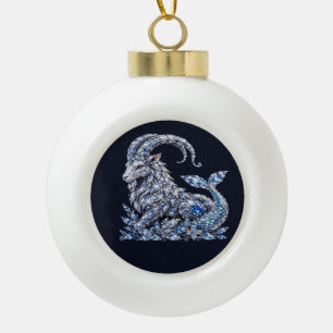 Silver Crystal Capricorn Luxury Zodiac Ceramic Ball Christmas Ornament
