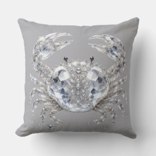 Silver Crystal Crab   Sparkling Ocean Luxury Cushion