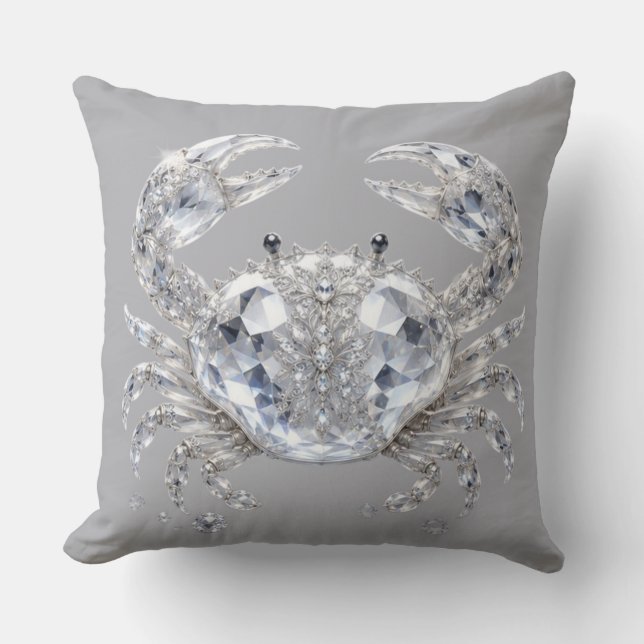 Silver Crystal Crab | Sparkling Ocean Luxury Cushion (Front)