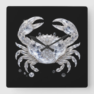 Silver Crystal Crab   Sparkling Ocean Luxury Square Wall Clock